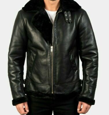 Trendy Fashion Men's B3 Aviator Real Shearling Sheepskin Leather Flight Bomber Jacket, Mens Coats Jackets Fur Jacket Men, Black Leather Moto Jacket, Black Leather Biker Jacket, Mens Fur, Trench Coat Men, Black Aviators, Aviator Jackets, Leather Trench Coat, Leather Jacket Men