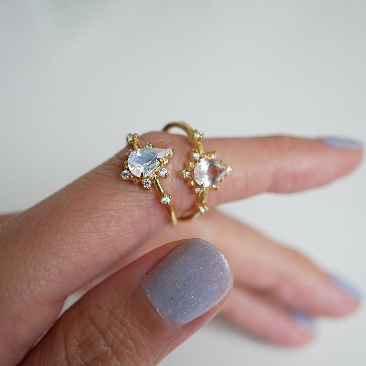 Gold Gemstone Stackable Rings For Promise, Gold Stackable Promise Rings With Gemstones, Gold Moonstone Ring Fine Jewelry With Birthstone, Delicate Gold Stackable Rings With Gemstones, 14k Gold Moonstone Open Ring, Gold Moonstone Stackable Jewelry, Gold Moonstone Stackable Open Ring, Gold Stackable Open Moonstone Ring, Dainty Stackable Moonstone Jewelry