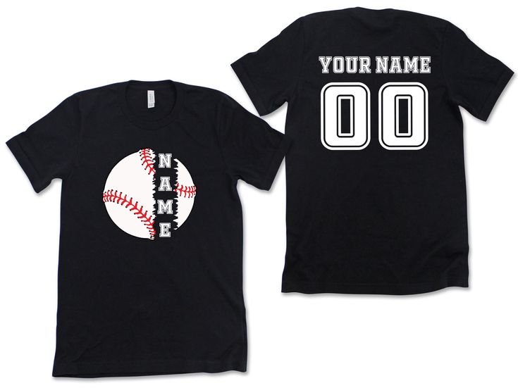 Two Sided Baseball Tshirt with Custom Number and Name, Sports Shirt, Custom Baseball Shirt, Personalized Baseball Gifts, Baseball Team Shirt TSHIRT INFO: ☁️ 100% cotton ✅ Loose fit 🧶 Sewn-in label 👌 Runs true to size DESIGN INFO: ▪️ Design is being implemented as DTF Technologies ▪️ There may at times be a slight difference between real and perceived colors of an item due to the nature of an item or resolution of a screen. CARE INSTRUCTIONS: ▪️ Wash inside out in cold water ▪️ Hang dry or dry Black T-shirt With Logo For Baseball Season, Black Sportswear T-shirt With Team Name, Sporty T-shirt With Text Print For Sports, Team-colored Moisture-wicking Shirt For Sports Events, Black Sportswear T-shirt For Sports Events, Moisture-wicking Team-colored Shirt For Sports Events, Black Pre-shrunk Baseball Jersey For Sports Events, Moisture-wicking Shirt For Sports Events And Seasons, Moisture-wicking Shirt For Sports Events