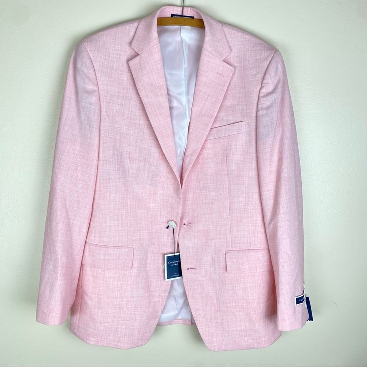 Club Room Men's Classic-Fit Performance Stretch Sport Coat Blazer Pink 38r Nwt Size 38r New With Tags Make An Offer Fast Shipping Comment With Any Questions Pink Suits With Welt Pockets For Spring, Spring Formal Sport Coat With Flat Front, Classic Pink Suits With Pockets, Formal Fitted Pink Sport Coat, Pink Fitted Sport Coat For Formal Occasions, Linen Sport Coat, Corduroy Sport Coat, Herringbone Suit, Seersucker Blazer