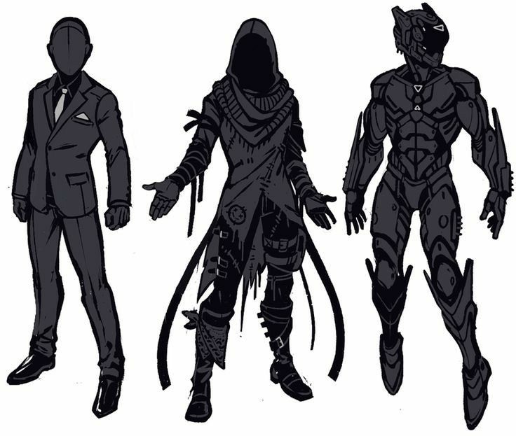 three black and white silhouettes of men in suits