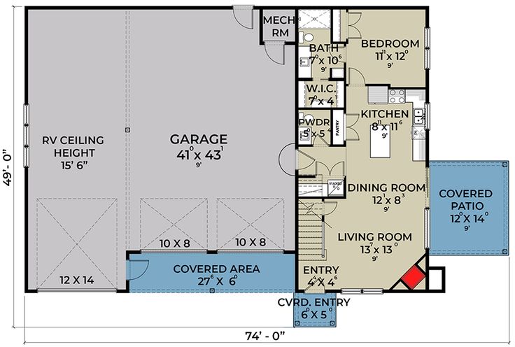 the first floor plan for a house with an attached garage and living room, as well as