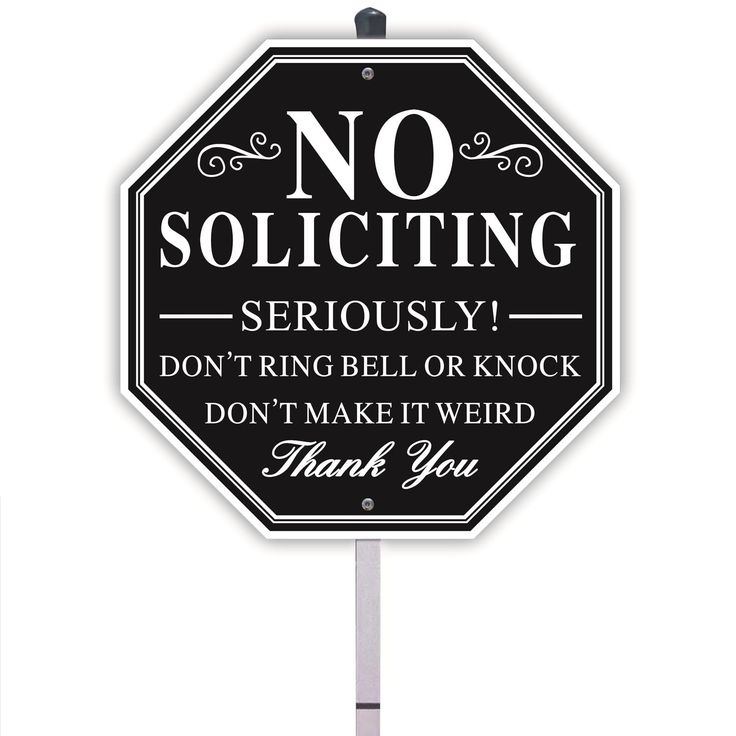 PRICES MAY VARY. Superior Materials: This no soliciting sign with stake is used first-class materials, has a great water and chemical resistance. It is made of strong rust free aluminum, and will stay as good as new even after many years of indoor and outdoor use. Eye-Catching: This No Soliciting Sign professional especially designed to attract people's attention, 10" x 10" with 28" Pole size, the font white letters contrast with black background will definitely catch the attention of all passer No Soliciting Sign Diy, No Solicitors Sign, Door Sign Funny, Funny No Soliciting Sign, No Soliciting Sign, Pole Sign, No Soliciting Signs, No Soliciting, Ring Bell