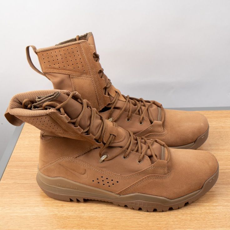 Nike Sfb Field 2 8" Tactical Boots Suede Leather Brown Size 13. The Nike Sfb Field 2 8” Is A Lightweight High-Performance Boot Designed To Support Heavier Loads In All Theaters. The Sole Is Equipped With An Aggressive Tread Pattern That Provides Exceptional Traction Over Challenging Terrain, While An Internal Rock Shield Helps Prevent Punctures. Tactical Waterproof Leather Boots Wear-resistant, Military Style Leather Waterproof Boots For Outdoor, Tactical Combat Boots With Abrasion-resistant Round Toe, Brown Combat Boots For Outdoor Activities, Military Style Leather Waterproof Boots For Outdoor Activities, Military Style Leather Boots For Outdoor Activities, Tactical Combat Boots For Outdoor Work, Fade-resistant, Tactical Combat Boots With Fade-resistant Round Toe, Brown Combat Work Boots For Outdoor Activities