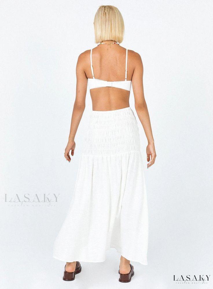 Lasaky - Porto Luxe White Maxi Skirt with Flowing Design Maxi Skirt Fit, White Flowy Skirt, White Maxi Skirt, Skirts Flowy, White Long Skirt, White Maxi Skirts, White Bralette, White Mini Skirt, Coachella Outfit