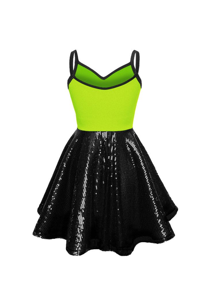 This Super Techno Bodice/Black Sequin Show Choir Dress features a sweetheart neckline bodice with a fully lined, all-over black sequin circle skirt and comes with black attached spandex briefs. Bra foam liner supports neckline and creates beautiful shape. Show Choir Dress Features Choose PrePaks & Save 30% Youth 10C-14C and Adult Plus (3XL-7XL) always available upon request! Special colors available upon request Black sequin circle skirt fully lined Sweetheart Neckline Step-in, no zipper Bra foa Fitted Sleeveless Dresses For Dress-up Occasions, Fitted Sleeveless Dresses For Dress-up, Green Fitted Dress With Boned Bodice, Fitted Green Dress With Boned Bodice, Sleeveless Dress With Contrast Sequins And Fitted Bodice, Black Fitted Dance Dress, Black Fitted Dress For Dance, Spring Dress With Contrast Sequin For Dress-up, Contrast Sequin Dress For Dress-up In Spring