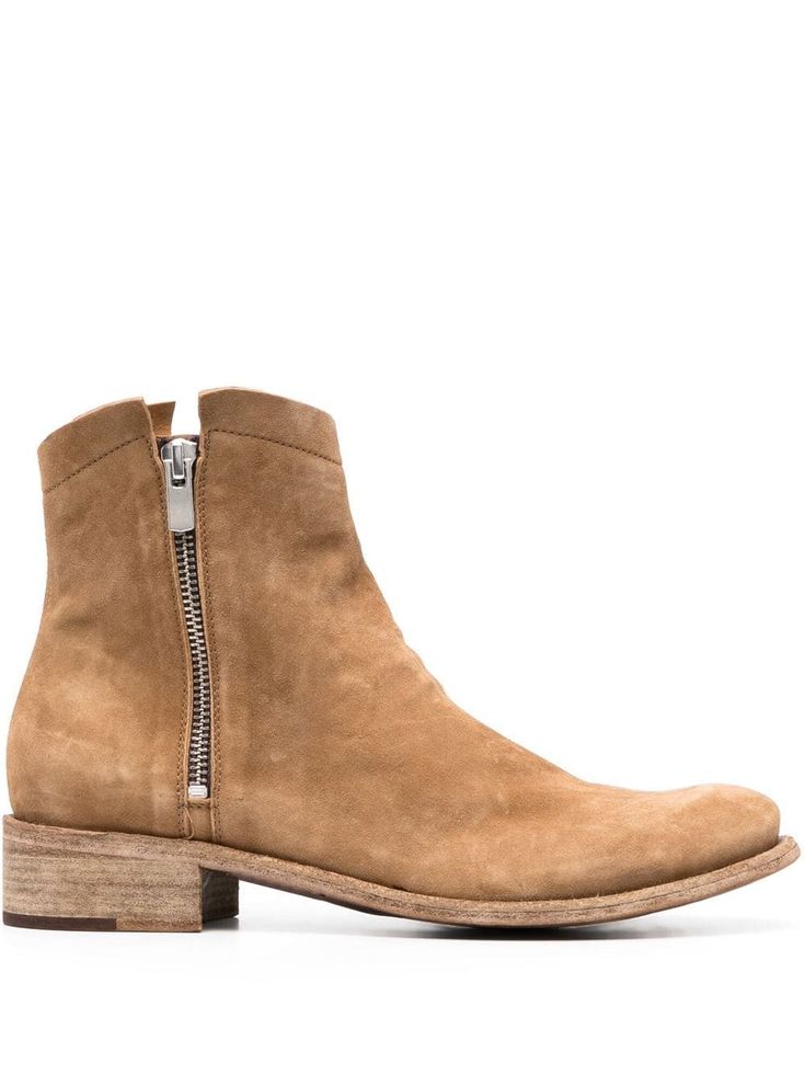 brown calf suede calf leather distressed effect round toe ankle zips low block heel leather sole Chelsea Boots Men Outfit, Boots Men Outfit, Creative Shoes, Men’s Boots, Officine Creative, Chelsea Boots Men, Brown Ankle Boots, Suede Ankle Boots, Shoe Game