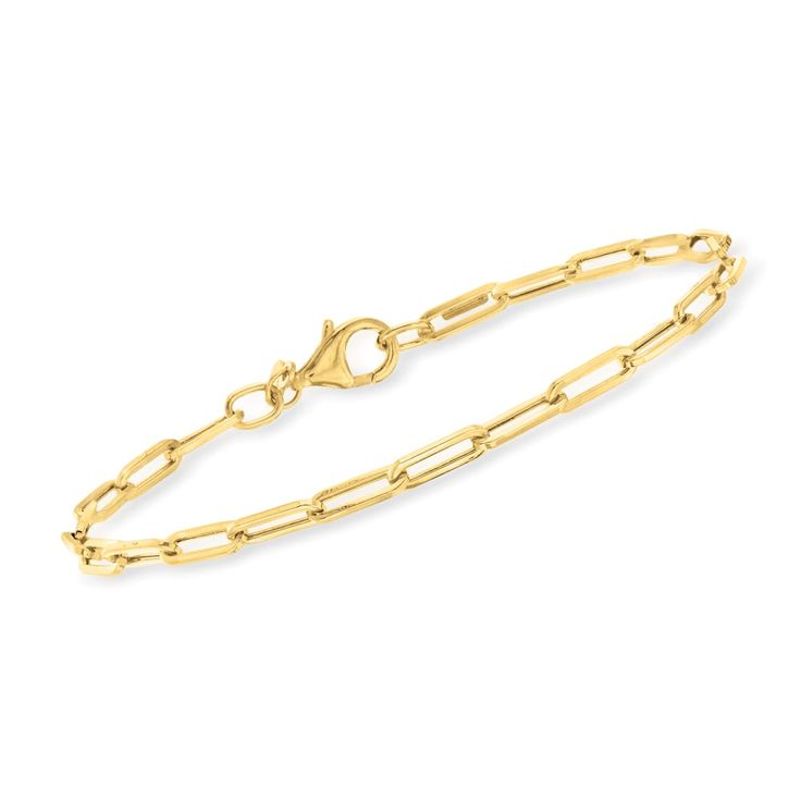 Italian 14kt Yellow Gold Paper Clip Link Bracelet | Ross-Simons 14k Yellow Gold Bracelet With Cable Chain, Classic Diamond Bracelet With Rectangular Links, Everyday Jewelry Bracelet With Box Clasp, Elegant Gold-tone Jewelry With Box Clasp, Classic Gold Box Chain Bracelet, Classic 14k Gold Jewelry With Lobster Clasp, Classic 14k Gold Bracelet With Spring Ring Clasp, Classic 14k Gold Diamond Bracelet With Rectangular Links, Classic Yellow Gold Bracelet With Spring Ring Clasp