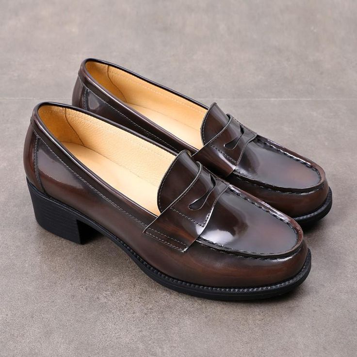 This shoes is Narrow Fit. Soft Rubber Bottom Let You Not Tired After Walking For A Long Time. Details Determine Success Or Failure. Color: Black/BrownMaterial: Enamel leatherLining: Genuine LeatherInsole: Genuine Leather（Unmovable）Sole: RubberHeels: 4.5cm/1.77" Weight: 0.30kg Each Shoes(measured size 7)Great Shoes To Spice Up Any Outfit, From Casual Jeans To Fancy Dress. The More You Wear Them, The More Comfortable They Will Become!Item No. Dwarves1115 Brown Flat Heels For Business, Brown Flat Heel Heels For Business, Fall Office Oxfords With Closed Toe, Office Loafers For Fall, Office Loafers With Closed Toe, Closed Toe Loafers For Office And Fall Season, Closed Toe Loafers For Office Wear In Fall, Closed Toe Loafers For Office Use In Fall, Slip-on Dress Shoes With Round Toe For Fall