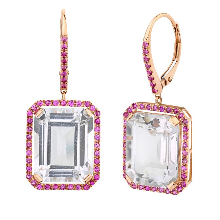 BOHO COLLECTION: The SHAY Pink Sapphire & White Topaz Portrait Earrings. Details: 18K Gold: 9.06gr White Topaz: 26.8cts White Diamond: .48cts Length: 30mm Pendant Size: 15 x 17mm Natural, untreated gemstones CONTACT us to further customize Product number: SE46 All products are made to order within 4 - 6 weeks. We offer complimentary international shipping & duties and 2 day shipping within the US. For estimated delivery lead times, please see our shipping guide in the footer. LIVE CHAT w Sapphire And Diamond Earrings, Topaz Earrings, Fine Earrings, Rose Gold Earrings, Fine Jewellery Earrings, White Rose Gold, Precious Gemstones, White Topaz, Pink Sapphire