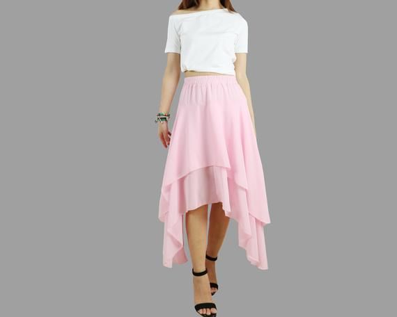 * A beautiful chiffon skirt, have 3 layers, two layers chiffon and one layer lining, not sheer at all.* Quality pearl chiffon fabric, soft, breathing and easy care.* Asymmetrical hem, it moves very beautifully when you walk.* Support 7 days return to get full refund on item without any reason.* Can custom size and colors, lead time is 6-8 days;* Let us know your usual size in your country and your overall height.* If you have some specific request or special characters such as broad shoulder, lo Spring High-low Hem Flowy Skirt, Asymmetrical Layered Hem Skirt For Spring, Spring Skirt With Layered Asymmetrical Hem, Summer Asymmetrical Hem Pleated Draped Skirt, Summer Pleated Draped Skirt With Asymmetrical Hem, Asymmetrical Layered Hem Skirt For Party, Flowy Pleated Skirt With High-low Hem, Long Flowy Skirt With Layered Hem, Flowy Wrap Skirt For Summer Parties