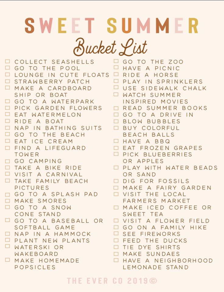 a printable sweet summer bucket list