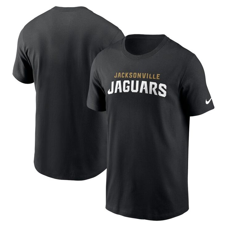 Grab a classic tee on Jacksonville Jaguars game day with this Primetime Wordmark Essential T-shirt. Made by Nike, it features understated team graphics printed across the chest. Cotton fabric gives this Jacksonville Jaguars tee continuous comfort. Jacksonville Jaguars, New Orleans Saints, Carolina Panthers, Mens Activewear, Nike Black, Tshirts Online, Men's Nike, Game Day, Black Nikes