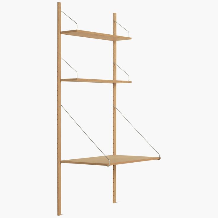 a wooden shelf with three shelves on each side and two hanging bars at the top