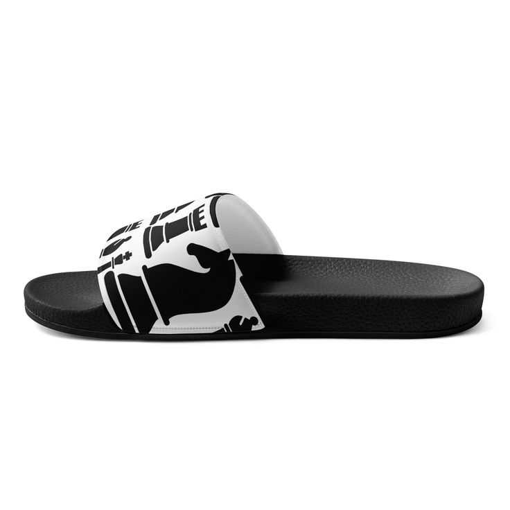 Black And White Chess Print Women's slides. A must-have for the summer: these women’s slides. A pair of these will keep you comfy throughout your day of beach or pool activities, thanks to the cushioned upper strap and the textured footbed. • Cushioned and durable faux leather upper strap • Lightweight polyurethane (PU) outsole • Contoured, textured footbed • Stitched around the upper perimeter for extra durability • Spot clean only • Printed, cut, and handmade • Blank product sourced from China Summery Outfits, Open Toed Shoes, Mens Slide Sandals, Pool Activities, Mens Slides, Beach Trips, Pool Days, Womens Slides, Sandals Black