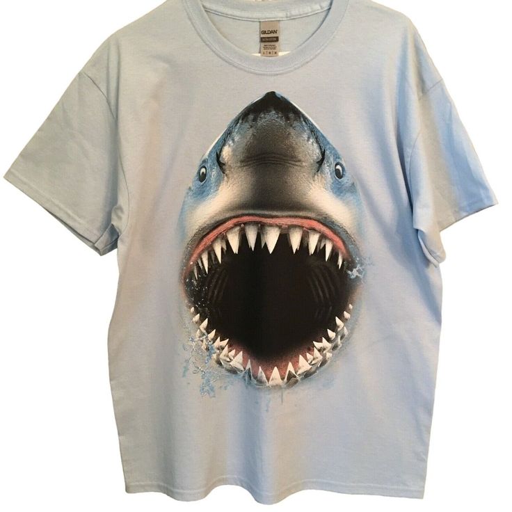 T Shirt Great White Shark Face Standard Unisex Large Light Blue New Nwot Custom Orders Possible. 22.5" Across The Chest From Armpit To Armpit 19" From Underarm To Hem. I Am Happy To Bundle Listing For Better Shipping Rates Shark T Shirt, Lavender Green, Great White Shark, Great White, Long Shorts, Cut Shirts, Plus Size Shirts, Plus Size T Shirts, Sweatshirt Hoodie