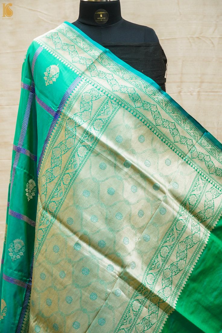 Add a dash of color to your ethnic look with this beautiful Banarasi Saree. The saree is made of pure Katan silk and has an illustrious border and booties all over. Handloom Weaving, Plain Blouse, Ethnic Looks, Green Blouse, Banarasi Sarees, Silk Thread, Pure Silk, Woven Fabric, Color Variations