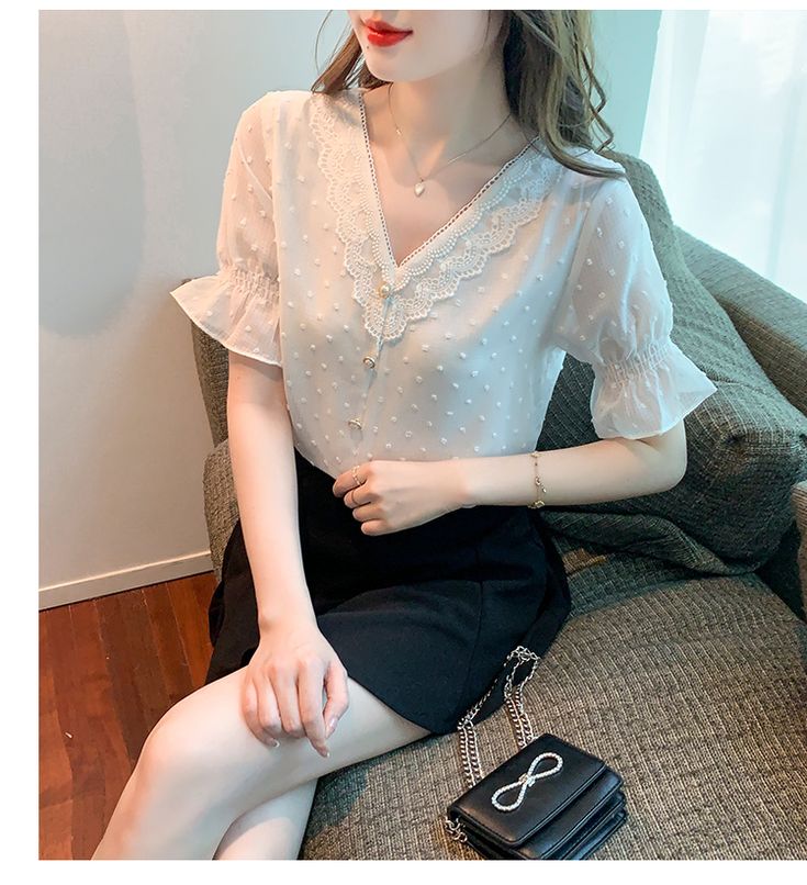 Chiffon Shirt Blouse, Blouses Women, Top Shirt Women, Blouse Shirt, Chiffon Blouse, White Lace, Shirt Blouses, Top Shirt, Blouses For Women