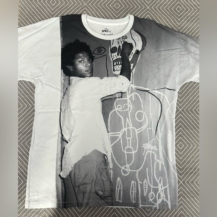 Uniqlo X Sprz Ny - Andy Warhol Short Sleeve Graphic T-Shirt Jean Michel Basquiat Photograph Painting Third Eye Nwt Size: Men Medium Chest 38-41 Inch Color: Light Blue Grey 100% Cotton Oversized Short Sleeve Top With All Over Print, Oversized Short Sleeve Top With All-over Print, Streetwear Crew Neck Shirt With All Over Print, Streetwear Shirt With All Over Print And Crew Neck, Crew Neck Shirt With All Over Print For Streetwear, Graphic Tee With Graffiti Print Crew Neck, Casual Crew Neck Shirt With Graffiti Print, All Over Print Short Sleeve Tops For Streetwear, Urban Streetwear Printed T-shirt