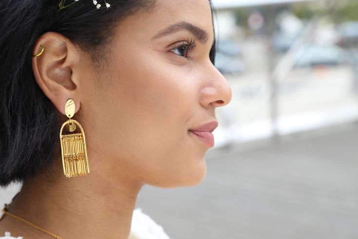 Pretties! These are some really fun earrings that we over here are so excited to show! Behold, pretty vintage chain dangles from a handmade etched brass arc, suspended by a reticulated oval. Not too heavy, fun earrings for a dramatic flare. Earrings measure approx 2 3/4" or 70mm Sterling post and back Brass chain and castings 22kt gold plate Made with love in the USA Body Craft, Icon Clothing, Body Gym, Vintage Chain, Craft Accessories, Fun Earrings, Small Accessories, Brass Chain, Art Clothes