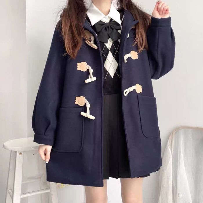 size: L, Color: Black Rain Coat Aesthetic, Woolen Coat Woman, Fashion Illustration Dresses, Tomboy Style Outfits, Kawaii Aesthetic, Rain Coat, Woolen Coat, Coat Women, Tomboy Fashion