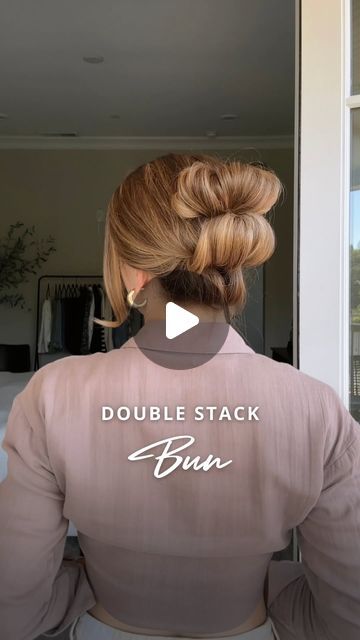 Nichole Ciotti on Instagram: "The Double Stack Bun 🤍  Gather your hair into a ponytail and secure it with a hair tie. On the final pull through, stop half way to create a mini loop. Split the tail below the loop into two equal sections. Create an opening above and below the loop. Push the loop up and through the opening from the bottom. Gently tug and shape the top of this new bun. Take the excess tail and fold it into your hair tie, making sure to stuff all the ends in. Pull the bun apart to add texture and shape where needed. Double the buns, double the fun 💁‍♀️  #hair #hairtutorial #updo #hairstyles" Double Ponytail Hairstyles, Double Buns Hairstyle, Two Buns Hairstyle, Easy Hair Up, Tie Making, Tail Hairstyle, Short Hair Up, Half Bun, Double Ponytail