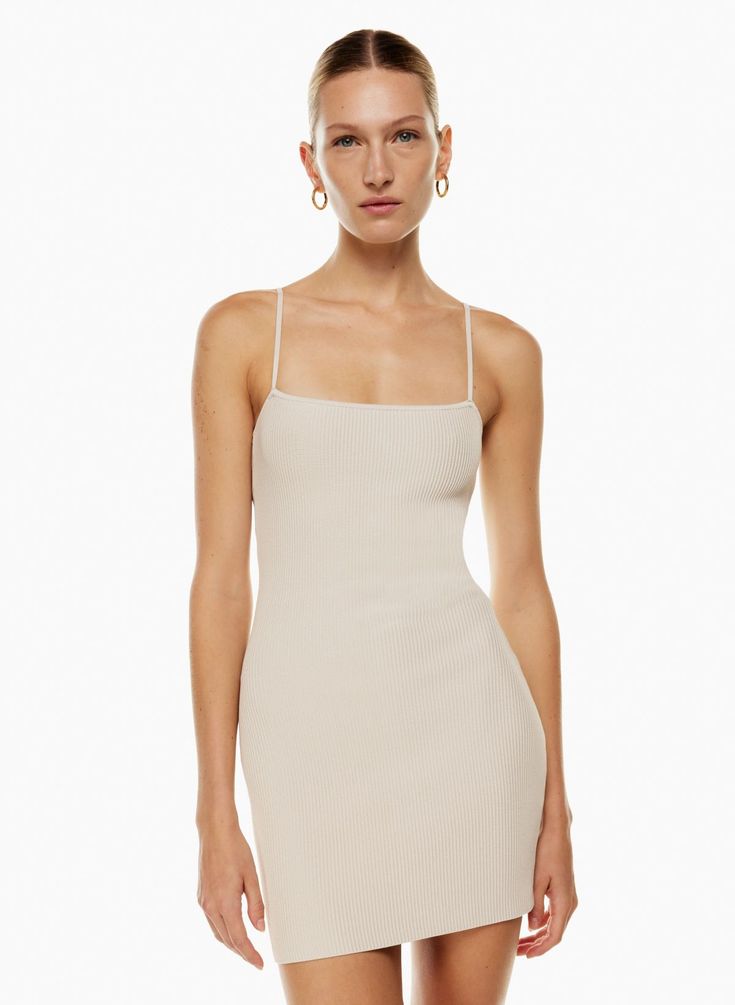 SCULPT KNIT CAMI DRESS | Aritzia Seamless Fitted Mini Bodycon Dress, Beige Bodycon Dress With Spaghetti Straps, Seamless Bodycon Mini Dress With Spaghetti Straps, Spring Ribbed Bodycon Dress With Spaghetti Straps, Ribbed Fitted Mini Dress With Spaghetti Straps, Fitted Ribbed Mini Dress With Spaghetti Straps, Elegant Seamless Mini Bodycon Dress, Seamless Spaghetti Strap Bodycon Mini Dress, Solid Seamless Mini Dress