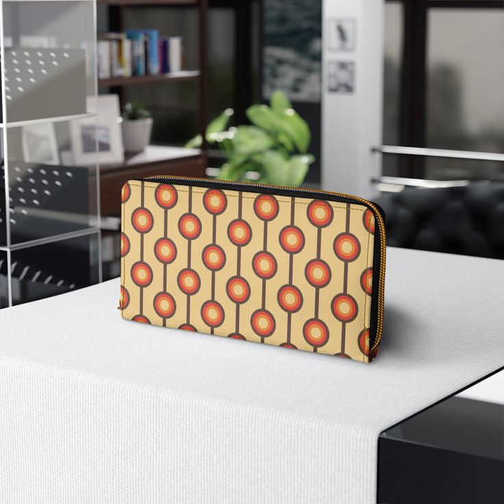 Funky 70s Retro MCM Brown, Orange & Beige Zipper Wallet Retro Bags With Card Slots For Daily Use, Retro Brown Bags With Card Slots, Retro Brown Bag With Card Slots, Retro Wallets With Interior Card Slots, Retro Wallets With Card Slots For Everyday Use, Retro Rectangular Travel Wallet, Retro Style Rectangular Wallets For Daily Use, Retro Rectangular Wallets For Daily Use, Retro Rectangular Wallets For Gifts