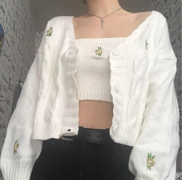 Description: Vintage style aesthetic Crop Top With Cardigan. The cutest 2 piece set that comes with a crop top top and cardigan. Perfect for the summer or on cooler days. Free Size:Chest: 96 cm/ 37.8 in, Length: 41 cm/ 16.1 in, Shoulders: 50 cm/ 19.7 inMaterial: Acetate, Polyester AcrylicFree Worldwide DeliveryDelivery time: 15-35 days Crop Top With Cardigan, Vintage Style Aesthetic, Aesthetic Crop Top, Aesthetic Hoodies, Aesthetic Sweaters, Cardigan Crop, Style Aesthetic, Top Top, White Cardigan