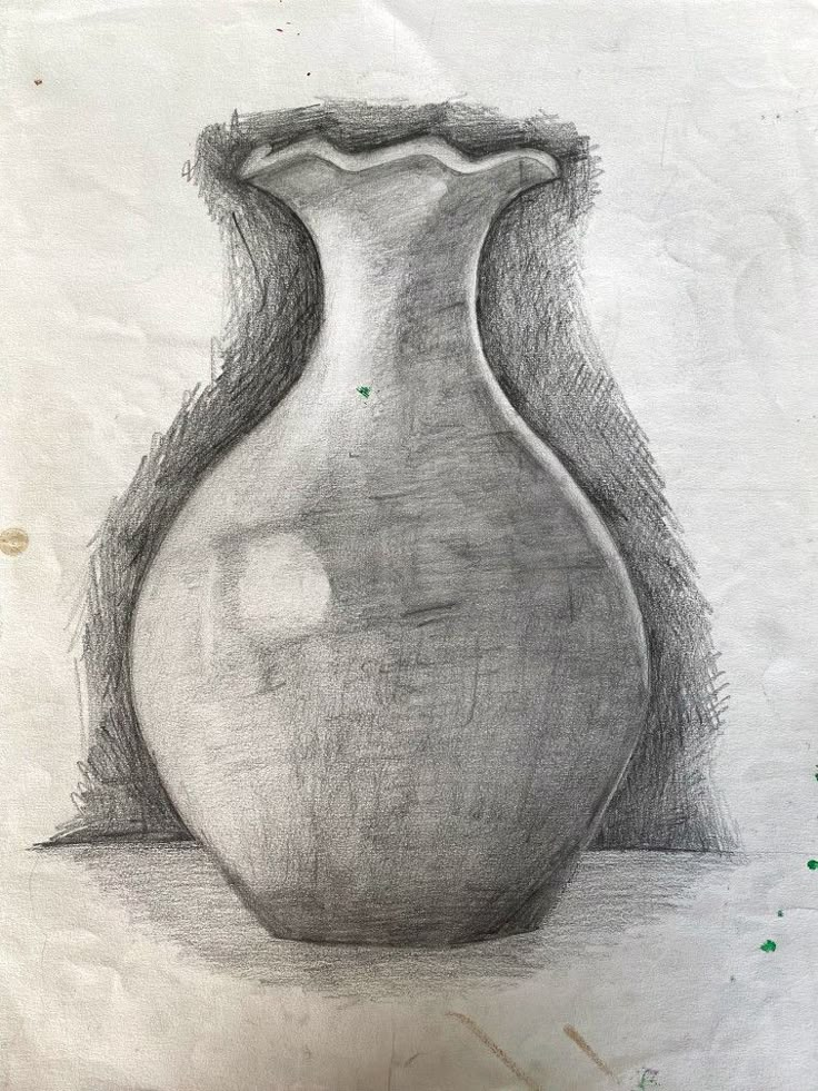 a drawing of a vase sitting on top of a table