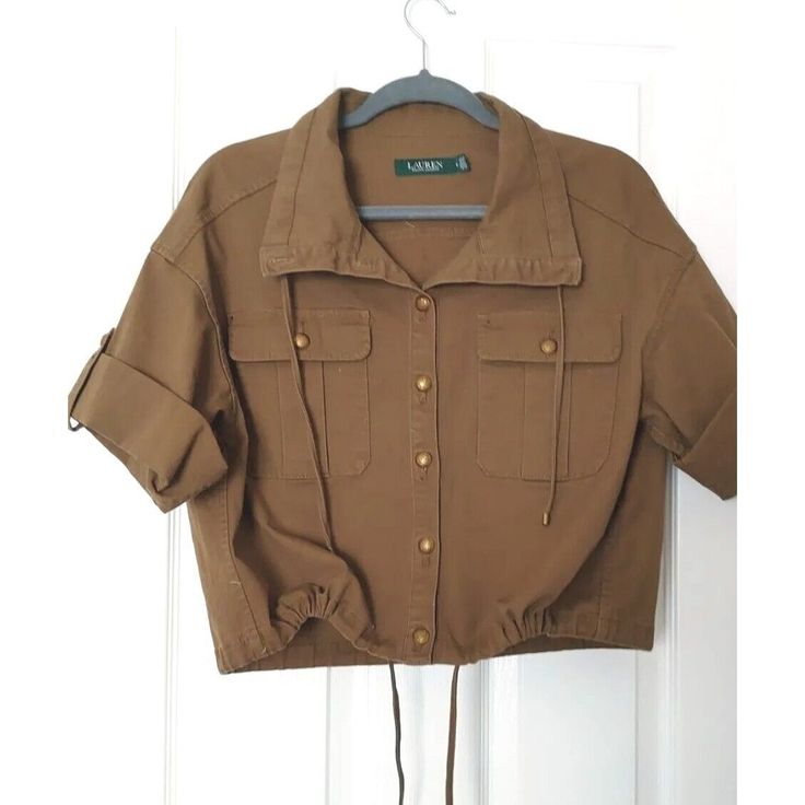 Beautiful,New Top ,Shirt Button Up , Excellent Quality, Modern Khaki Button-up Tops With Buttoned Pockets, Casual Brown Top With Buttoned Pockets, Collared Khaki Top With Snap Buttons, Khaki Button-up Top With Snap Buttons, Brown Cotton Utility Top, Khaki Collared Top With Snap Buttons, Spring Utility Tops With Buttoned Pockets, Spring Utility Button-up Top, Utility Button-up Tops For Spring