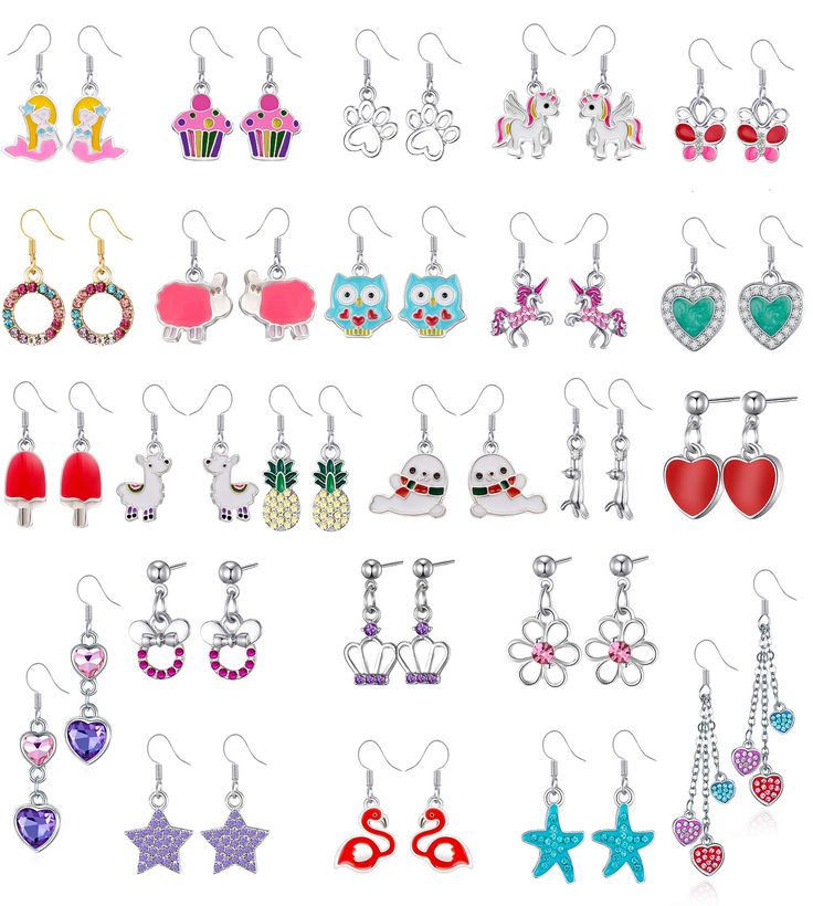 PRICES MAY VARY. ✦BRIGHT & VIBRANT IN COLOR✦Price for 24 pairs of cute dangle earrings in all, versatile styles and colors give you more options for different outfits. Such as purple CZ earring,star dangle earrings, flower earring, heart shape earring, Flamingl earring , mouse earrings, Mermaid earrings and ice cream earrings for beach vacation, cake earrings and crown earrings for birthday party, horse earrings, Christmas earrings for girls ect. ✦UNIQUE EARRINGS& LIVELY & CUTE STYLE✦These lovel Cute Dangle Earrings, Cream Earrings, Crown Earrings, Horse Earrings, Earrings For Girls, Mermaid Earrings, Birthday Gifts For Teens, Kids Earrings, Heart Shaped Earrings