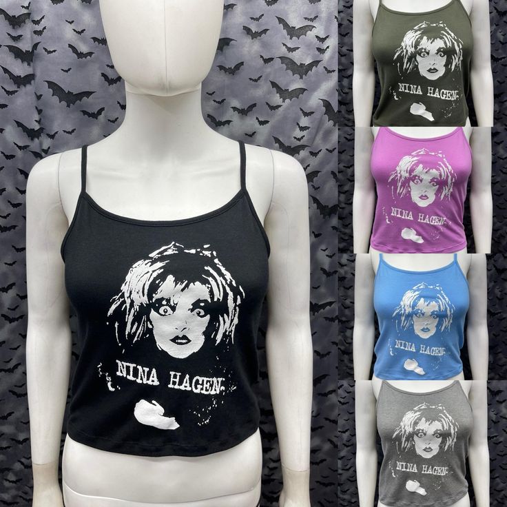 This is a Nina Hagen crop tank top with spaghetti straps. Available in five colors black, pink, blue, gray and army green. sizes from a Small to XXL. This has a Nina Hagen image screen printed on the front. 57% cotton/ 38% polyester/ 5% Spandex These are handmade screen-printed and slightly vary from the photo. Please feel free to email me any questions. Thanks for looking. Due to an influx of incorrect addresses if a package is returned, you must pay the shipping cost to resend the item to you. Nina Hagen, Crop Tank Top, Pittsburgh Pa, Cropped Tank Top, Crop Tank, Blue Gray, Pittsburgh, Womens Clothing Tops, Army Green