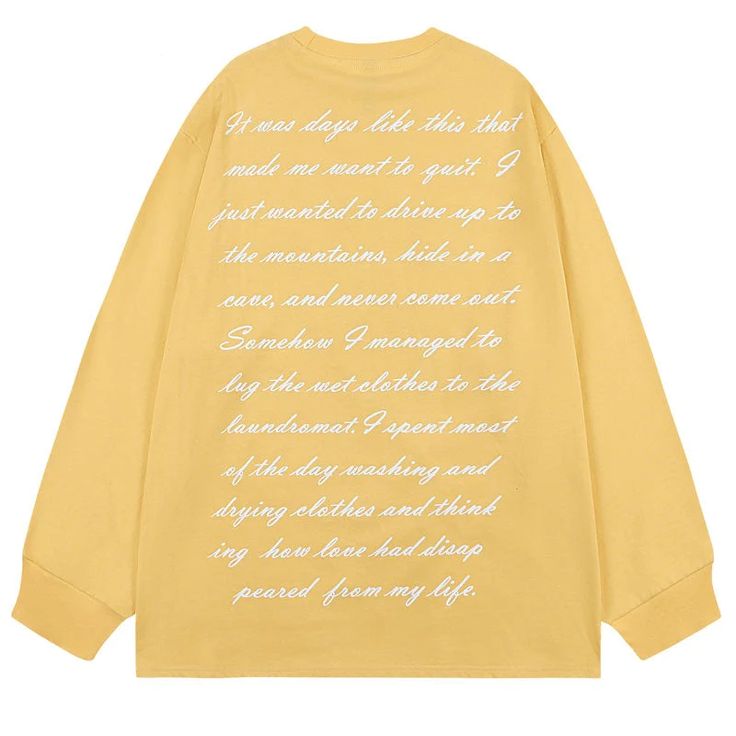 DESCRIPTION This sweatshirt is made of cotton, and is ideal for days spent lounging at home, running errands in the city or a night out. Comfort and great design are guaranteed. Perfect for everyday use. Durable and easy-care material. Sourced from trusted partners who prioritize reducing environmental impact and ensur Graffiti Sweatshirt, Days Like This, Wet Clothes, Yellow Sweatshirt, Great Design, Environmental Impact, Neck Collar, Black N Yellow, Running Errands