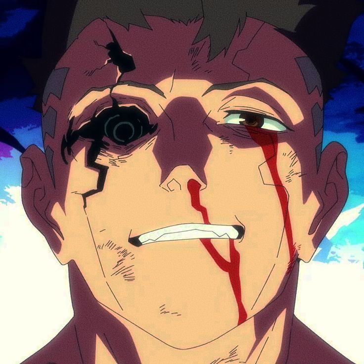 an anime character with blood on his face