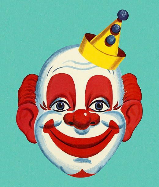 a painting of a clown with a crown on top of it's head, against a blue background