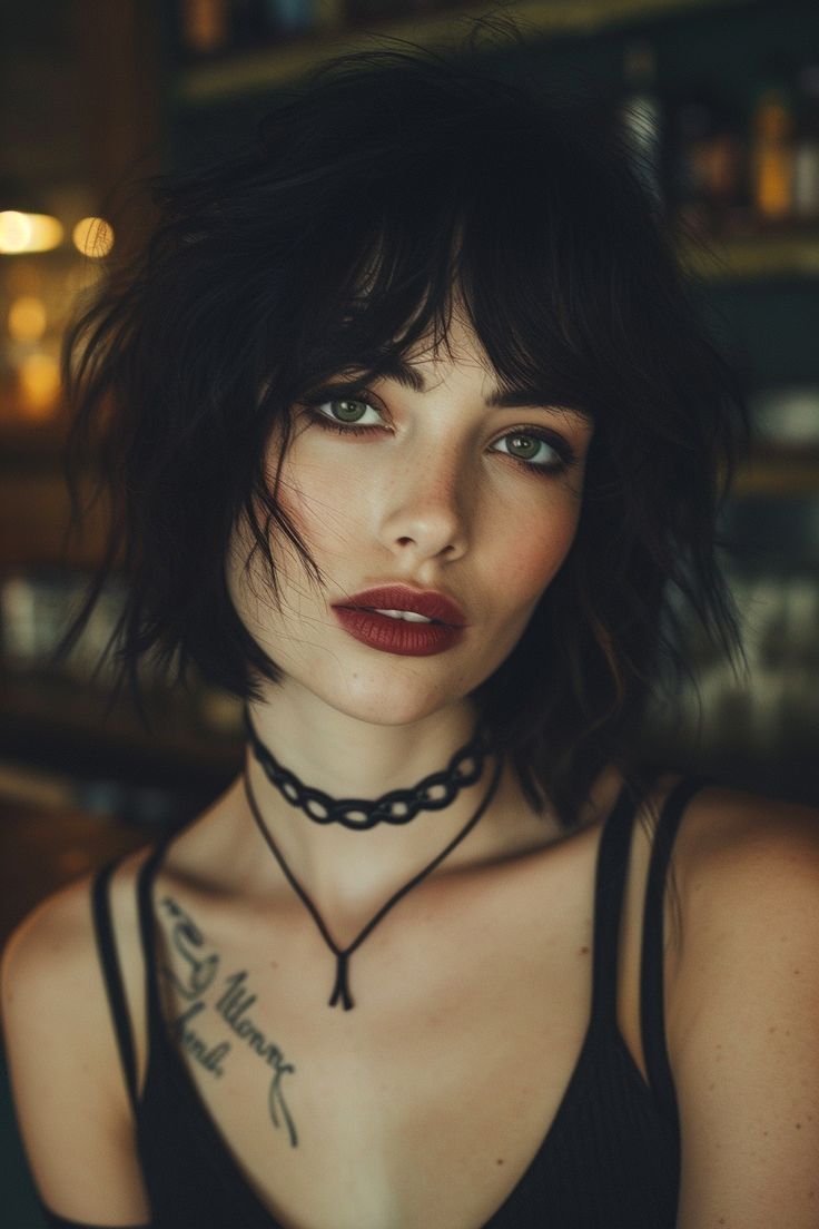 Wolfcut Without Bangs, Trending Bangs, Short Edgy Haircuts, Trendy Womens Haircuts, Short Emo Haircuts, Haircut Wolfcut, Haircut Reference, Fringe Styles, Bangs Haircut