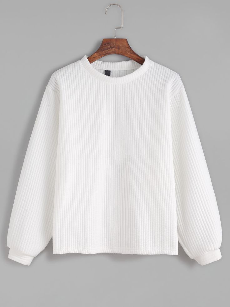 Shop White Long Sleeve Ribbed Sweatshirt online. SheIn offers White Long Sleeve Ribbed Sweatshirt & more to fit your fashionable needs. Royalty Dr, Blackpink Closet, Sweater Rajut, White Crew Neck, Perfect Strangers, Sweatshirts Online, Long Sleeve Sweatshirt, Fashion Design Clothes, Girls Fashion Clothes