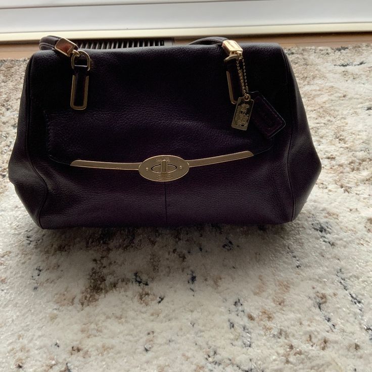 Purple Leather And Gold Hardware Coach Hand Bag. No Scratches Or Ware, Never Worn. Clean Inside And Small Outside Pouch. Luxury Purple Satchel With Handles, Purple Leather Satchel Bags, Luxury Purple Bags For Everyday Use, Luxury Everyday Purple Bags, Luxury Purple Tote Shoulder Bag, Purple Office Crossbody Shoulder Bag, Luxury Purple Shoulder Bag With Double Handle, Luxury Purple Shoulder Bag With Gold-tone Hardware, Purple Satchel Shoulder Bag For Office