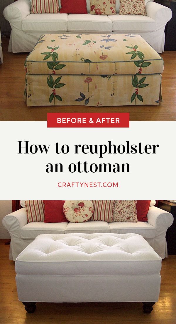 a couch and ottoman with the words how to reupholster an ottoman on it