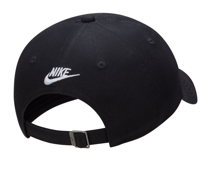 Embrace a sporty, chic look with the Nike JDI Washed Cap. This cap combines athletic flair with casual style, making it a versatile accessory for any occasion. Fabric upper, Adjustable strap for a secure fit, Sweatband for added comfort,2 3/4 inch bill, Nike® branding details, One size fits most | Nike JDI Washed Cap in White/Black Size M/L Curved Visor Dad Hat For Sports, Nike Casual Snapback Hat, Sporty Dad Hat With Curved Visor, Nike Adjustable Dad Hat For Streetwear, Nike Casual Visor Hat, Casual Nike Visor Hat, Nike Sports Dad Cap, Nike Sports Dad Hat, Nike Sports Dad Hat With Curved Visor