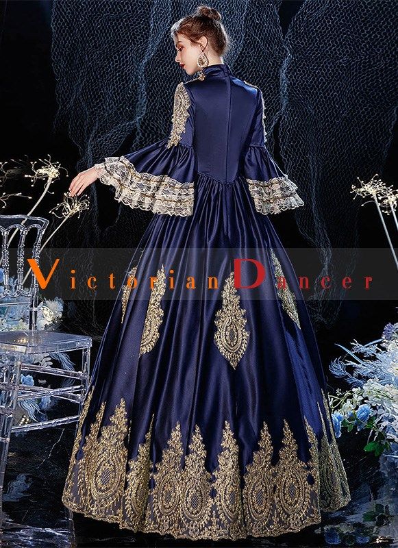 Medieval Blue Rococo Marie Antoinette Dress Victorian Period Queen Dress Reenactment Theater Clothing   Condition: Brand New  Color: amp;nbsp; As Picture  Material: Satins And Lace  Silhouette: Ball Gown  Sleeve Length: Full Sleeve  Dresses Length:Floor-Length  Neckline: O-Neck  Decoration: Appliques  Style: Vintage   Includes: Dress    amp;nbsp; Vintage Medieval Dress For Halloween, Baroque Historical Dress For Costume Party, Baroque Medieval Dress For Costume Party, Baroque Dress For Medieval Festivals And Costume Parties, Baroque Victorian Dress For Costume And Medieval Festivals, Historical Baroque Costume Dress, Victorian Dress With Historical Design For Halloween, Baroque Victorian Dress For Costume Parties And Medieval Festivals, Medieval Baroque Dress For Costume Party