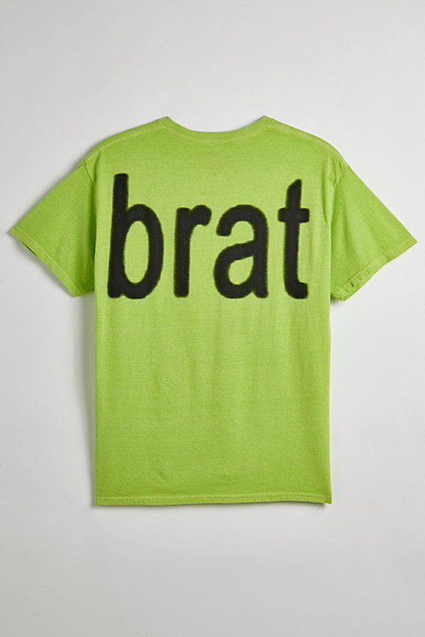 Charli XCX Brat album graphic t-shirt. Cotton jersey tee in a standard fit with Brat text printed at the front. Short sleeve t-shirt with a ribbed crew neck. Urban Outfitters exclusive. Features Charli XCX Brat tee Iconic Brat album graphic t-shirt Crew neck Front graphic print Short sleeve Regular fit UO exclusive Content + Care 100% Cotton Machine wash Imported Size + Fit Measurements taken from size Medium Chest: 42" Length: 27.5" | Charli XCX UO Exclusive Brat Graphic Tee in Lime, Men's at Urban Outfitters Urban Outfitters Screen Print T-shirt For Streetwear, Urban Outfitters Relaxed Fit T-shirt For Streetwear, Green Crew Neck Band Merch T-shirt, Urban Outfitters Crew Neck Screen Print T-shirt, Urban Outfitters Cotton T-shirt With Screen Print, Urban Outfitters Cotton Screen Print T-shirt, Urban Outfitters Screen Print Cotton T-shirt, Relaxed Fit Graphic T-shirt From Urban Outfitters, Urban Outfitters Cotton Graphic Print T-shirt