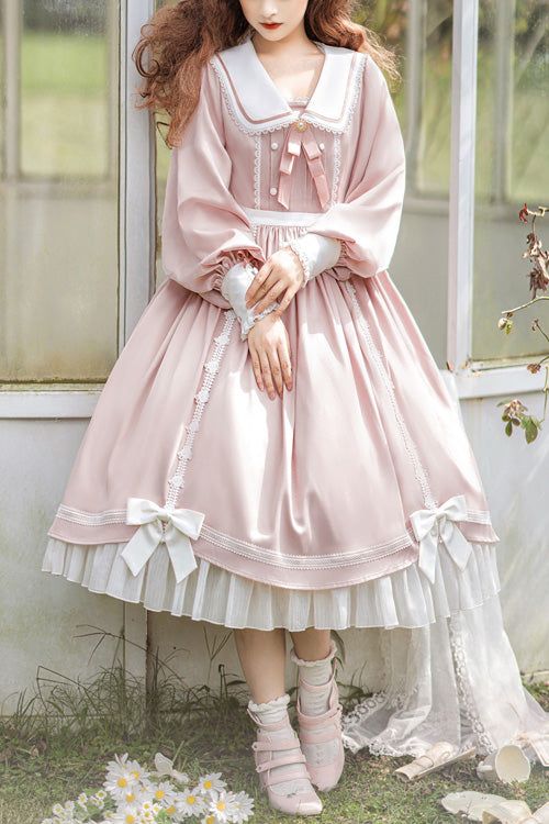 SKU: LIN00828 Fabric: Polyester Cotton Style types: Sweet Lolita Season: Autumn, Winter Notice: Any of the accessory is not included. Size(IN) Bust Waist Shoulder Width Sleeve Length Length S 35.43 27.95 14.57 22.83 40.55 M 37.01 29.53 14.96 23.23 41.34 L 38.58 31.10 15.35 23.62 42.13 Cute Pastel Outfits, Style Types, Cottagecore Outfits, Op Dress, Doll Collar, Pink Doll, Pink Accessories, Trendy Fashion Tops, Sweet Lolita