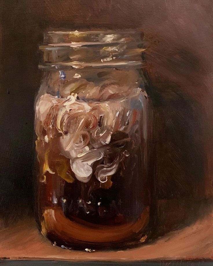 a painting of a jar filled with flowers