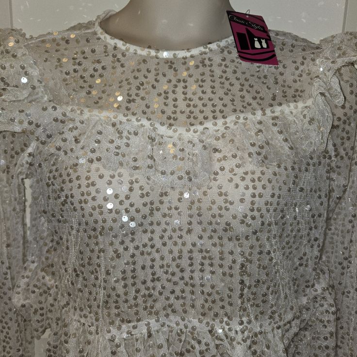 This Blouse Is Size Large Teen New With Tags. Never Worn White Long Sleeve Blouse For Festive Occasions, Cute Long Sleeve Party Blouse, Cute Long Sleeve Party Tops, Cute Long Sleeve Tops For Party, White Tops For Fall Party, White Party Tops For Fall, White Party Top For Fall, Fitted Tops For Spring Holiday, Cute Ruffled Party Tops