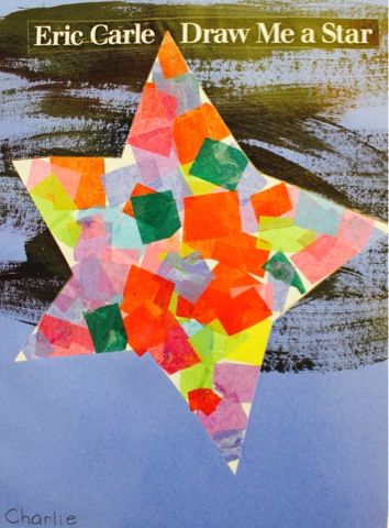 a star made out of colored paper with the words eric carle draw me a star