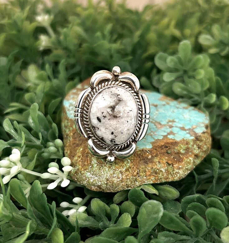 Made in house by our Native American Silversmith  Henry Yazzie  Signed  Sterling silver stamped  Stone: White Buffalo Turquoise  Length and width : 1 1/4" by 1" Ring Size: 9 Resizing is free  Please message me on the size you want White Buffalo Turquoise, Mens Ring, White Buffalo, Scottsdale Az, Rings Statement, Sterling Silber, Nativity, Statement Rings, Native American