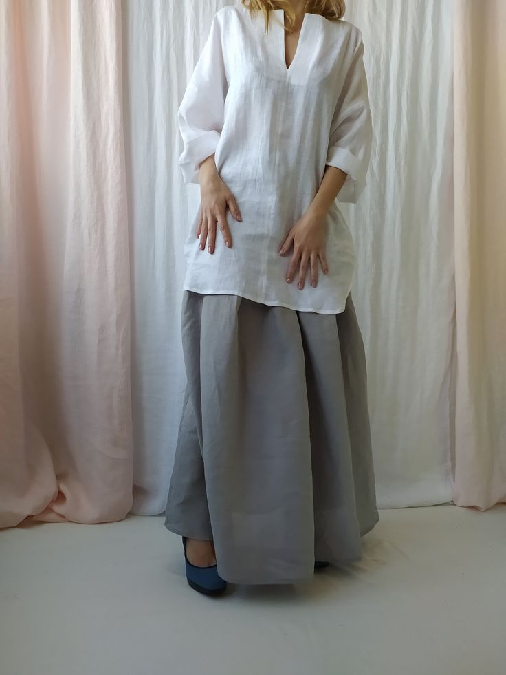 "Maxi linen skirt with pockets is perfect choice when you need casual, comfortable and stylish outfit combination. High waist linen skirt is clothing piece that can be easily paired with any top and creates a charming feminine look. Before placing an order, check the approximate measurements given below. If you are unsure about your size or would like to adjust the length of the item, you could leave your personal measurements (height, waist and hips) in a personalization box. SIZE and FIT Size Wide Leg Beach Skirt With Pockets, Beach Skirt With Pockets And Wide Leg, Bohemian Long Linen Maxi Skirt, Bohemian Linen Maxi Skirt, Bohemian Spring Skirt With Pockets, Relaxed Fit Long Skirt With Pockets, Spring Bohemian Skirt With Pockets, Bohemian Baggy Maxi Skirt For Spring, Spring Bohemian Baggy Maxi Skirt