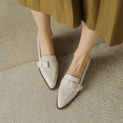 CHIKO Niki Pointy Toe Block Heels Loafers Shoes White Pointed Toe Oxfords For Office, Fall Office Slip-on Court Shoes, Pointed Toe Moccasins With Leather Sole For Business Casual, Beige Almond Toe Flats For Office, Beige Flat Heel Platform Loafers For Office, Closed Toe Tassel Loafers With Leather Sole For Office, Spring Pointed Toe Tassel Loafers With Brogue Detailing, Office Tassel Loafers With Rubber Sole And Almond Toe, White Closed Toe Oxfords For Office